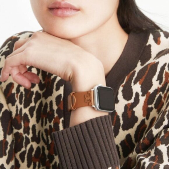 NWT! New! Tory Burch Apple Watch Band 38-45mm -Mcgraw Leather -Tan - Picture 2 of 11